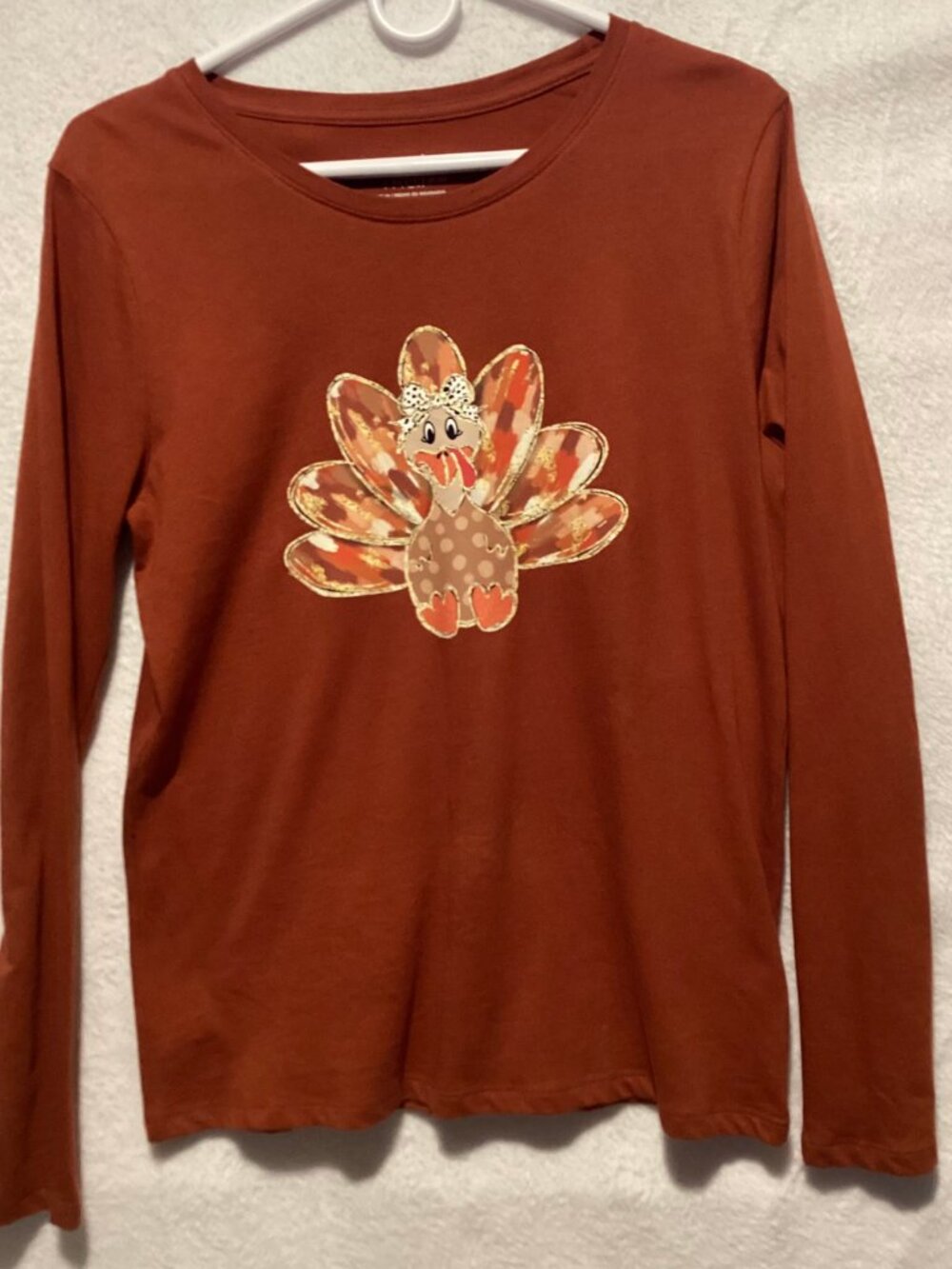 Thanksgiving Turkey Graphic Long Sleeve Shirt Women's Medium